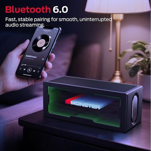 مكبر صوت بلوتوث Monster S280، صوت ستيريو 40 وات، باس عميق، بلوتوث 6.0، أضواء نفق ثلاثية الأبعاد، شاشة مرآة، USB (صوتي) / مدخل بطاقة AUX/TF، مناسب لغرفة النوم المنزلية الداخلية in Kuwait