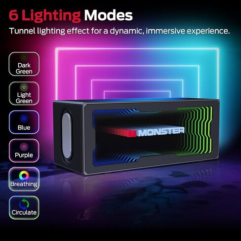 مكبر صوت بلوتوث Monster S280، صوت ستيريو 40 وات، باس عميق، بلوتوث 6.0، أضواء نفق ثلاثية الأبعاد، شاشة مرآة، USB (صوتي) / مدخل بطاقة AUX/TF، مناسب لغرفة النوم المنزلية الداخلية in Kuwait