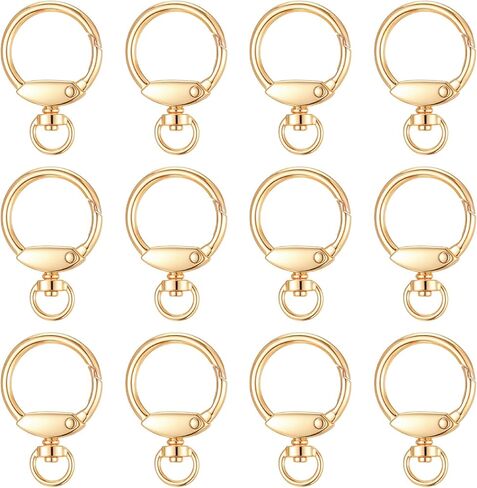 12 Pcs Swivel O Ring Clip, Gold Keychain Rings with Fixed Eyelet, Circle Spring Clasp Hooks, Gold Swivel Round Clips Keyring for Dog Tags, Chain Extender, Key Rings, Bags, DIY Crafts in Saudi Arabia