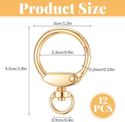 12 Pcs Swivel O Ring Clip, Gold Keychain Rings with Fixed Eyelet, Circle Spring Clasp Hooks, Gold Swivel Round Clips Keyring for Dog Tags, Chain Extender, Key Rings, Bags, DIY Crafts in Saudi Arabia