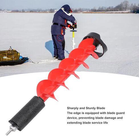 Ice Auger 8 Inch Electric Drill Bit with Floating Device Nylon Construction for Ice Fishing Deep Waters Red 28 Inch Includes Blade Guard Wrench in Saudi Arabia