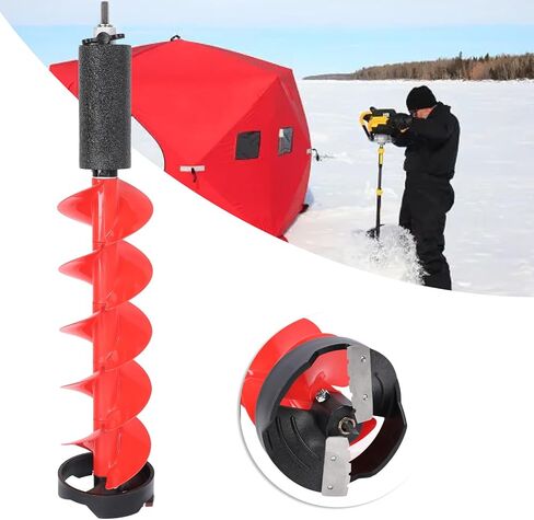 Ice Auger 8 Inch Electric Drill Bit with Floating Device Nylon Construction for Ice Fishing Deep Waters Red 28 Inch Includes Blade Guard Wrench in Saudi Arabia