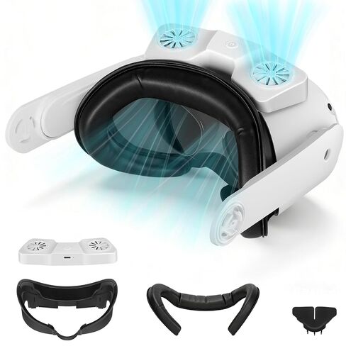 ODGG Face Cover Pad with Cooling Fan for Meta Quest 3, Upgraded Soft PU Leather Face Cover Compatible with Oculus Quest 3 Fan Cooler, Dual Cooling Fan Active Air Circulation Ventilation to Relieve Lens Fogging (2 Speeds) in Saudi Arabia