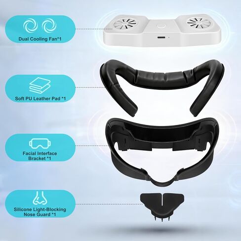 ODGG Face Cover Pad with Cooling Fan for Meta Quest 3, Upgraded Soft PU Leather Face Cover Compatible with Oculus Quest 3 Fan Cooler, Dual Cooling Fan Active Air Circulation Ventilation to Relieve Lens Fogging (2 Speeds) in Saudi Arabia