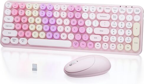MPTOG Retro Typewriter Wireless Keyboard and Mouse Combo, Colorful Round Floating Keycaps, 100-Key Full-Size Aesthetic Desktop Set with Power Switch for PC, Mac (Purple) in Saudi Arabia