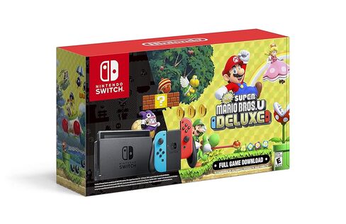 Nintendo Switch with Neon Blue and Neon Red Joy‑Con + New Super Mario Bros. U Deluxe (Full Game Download) - Switch Console (Renewed) in Saudi Arabia