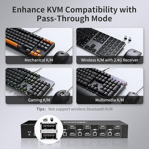 TESmart 4 Port KVM Switch Dual Screen DisplayPort، 4K @ 60 هرتز KVM Switch 4 أجهزة كمبيوتر 2 شاشتين، DCCI، مخرج الصوت، أجهزة USB 2.0، مفتاح Hotkey، 2K @ 144 هرتز، آذان مثبتة على حامل، مع كابلات (بدون EDID) in Saudi Arabia