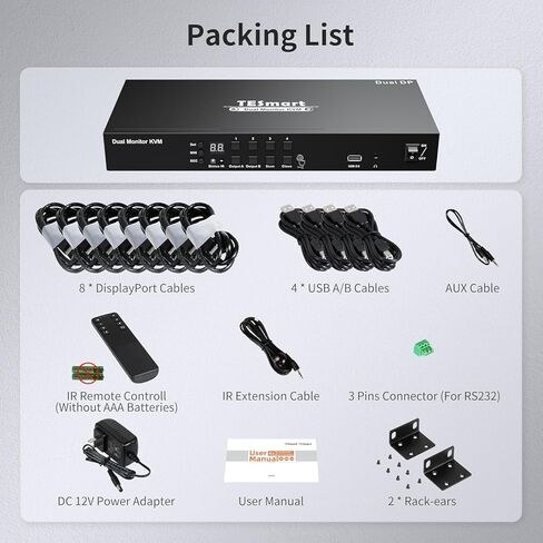 TESmart 4 Port KVM Switch Dual Screen DisplayPort، 4K @ 60 هرتز KVM Switch 4 أجهزة كمبيوتر 2 شاشتين، DCCI، مخرج الصوت، أجهزة USB 2.0، مفتاح Hotkey، 2K @ 144 هرتز، آذان مثبتة على حامل، مع كابلات (بدون EDID) in Saudi Arabia
