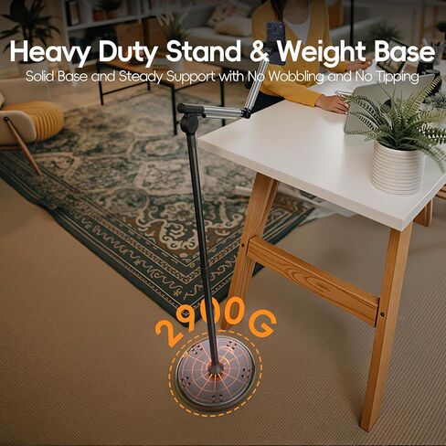 Floor Phone Stand for Recording, Overhead Phone Mount with Wheels and Weight Base, Free Rotation Aluminum Digital Heavy Duty Stand with Adjustable Angles & Height for Content Creation in Saudi Arabia