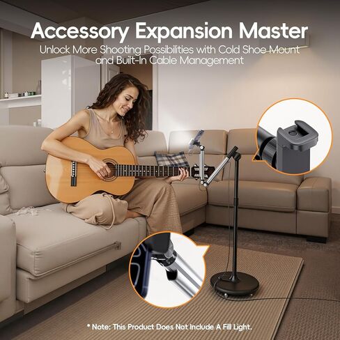 Floor Phone Stand for Recording, Overhead Phone Mount with Wheels and Weight Base, Free Rotation Aluminum Digital Heavy Duty Stand with Adjustable Angles & Height for Content Creation in Saudi Arabia