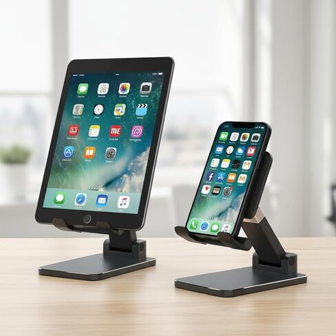 Adjustable Phone & Tablet Stand for Desk, Foldable Holder with Stable Base and Non-Slip Design, Compatible with iPhone, Android Phones and Tablets in Saudi Arabia