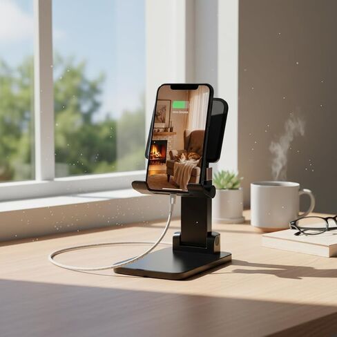 Adjustable Phone & Tablet Stand for Desk, Foldable Holder with Stable Base and Non-Slip Design, Compatible with iPhone, Android Phones and Tablets in Saudi Arabia