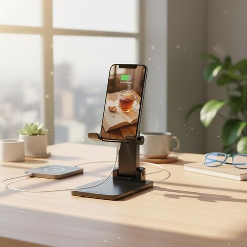 Adjustable Phone & Tablet Stand for Desk, Foldable Holder with Stable Base and Non-Slip Design, Compatible with iPhone, Android Phones and Tablets in Saudi Arabia