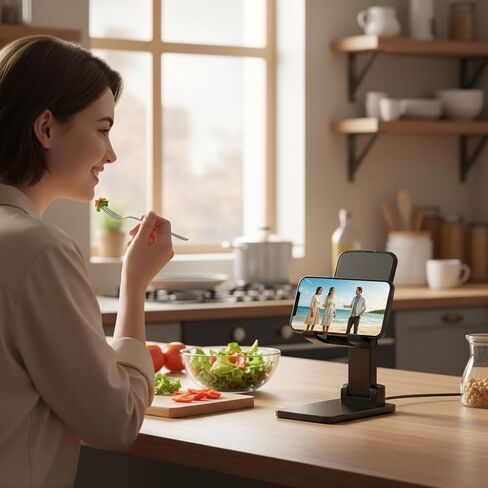 Adjustable Phone & Tablet Stand for Desk, Foldable Holder with Stable Base and Non-Slip Design, Compatible with iPhone, Android Phones and Tablets in Saudi Arabia