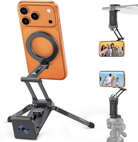 حامل ثلاثي للهاتف مغناطيسي مزدوج الجانب من OMOTON، مغناطيس أمامي لهاتف iPhone والخلفي لملحقات التصوير الفوتوغرافي، حامل هاتف مع إطلاق سريع من Arca، خيط 1/4 بوصة، منشئ المحتوى ضروري للسفر in Saudi Arabia