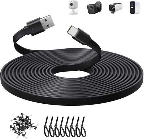2 حزمة كابل USB C مسطح بطول 10 أقدام/3 متر، سلك طاقة شحن USB A إلى USB C لـ Blink Mini 2/Outdoor 4، كاميرا داخلية قابلة للإمالة الدائرية، eufy Cam S3 Pro، SoloCam S340/S350/S220/C210، والمزيد من كاميرات CCTV - أسود in Saudi Arabia