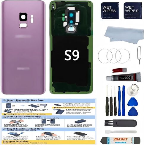 Galaxy S9Plus Back Glass Replacement for Samsung Galaxy S9 Back Cover with Lens Frame Pre-Installed Tape +Tools (Purple, S9Plus) in Kuwait