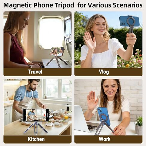 حامل ثلاثي القوائم مغناطيسي للهاتف iPhone iPad، حامل الهاتف اللوحي المحمول من الألومنيوم مع حلقة تسلق للهاتف الذكي حامل ثلاثي القوائم صغير مغناطيس قوي متوافق مع سلسلة iPhone 17 16 15 14 13 12 iPad in Kuwait