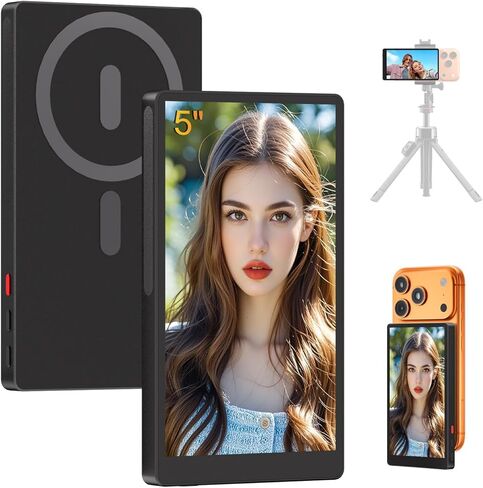 4" Back Camera Monitor iPhone 17, Magnetic Vlog Selfie Monitor Screen for iPhone 17,1080P Wireless Mirroring Back Camera Selfie Monitor for Vlog YouTube TikTok,Snaplylens for iPhone,Android, Black in Saudi Arabia