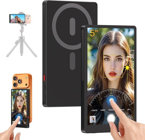 4" Back Camera Monitor iPhone 17, Magnetic Vlog Selfie Monitor Screen for iPhone 17,1080P Wireless Mirroring Back Camera Selfie Monitor for Vlog YouTube TikTok,Snaplylens for iPhone,Android, Black in Saudi Arabia