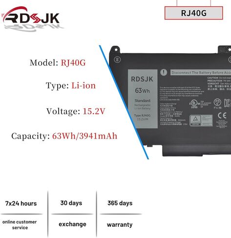 RJ40G 63Wh Laptop Battery for Dell Latitude 14 5420 Latitude 15 5520 Precision 15 3560 F3T9T Series P137G P137G001 P104F P104F001 P104F002 M033W 01K2CF 075X16 WY9DX 0WK3F1 0M3KCN 005R42 15.2V 3941mAh in Saudi Arabia