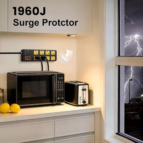 SURAIELEC Heavy Duty Power Strip 20Amp, 1960J Surge Protector for 15A & 20A Outlets (5-15P Plug), Metal Industrial 8-Outlets Power Strip with 6FT 12 Gauge Extension Cord for Workshop, Garage, Kitchen in Saudi Arabia