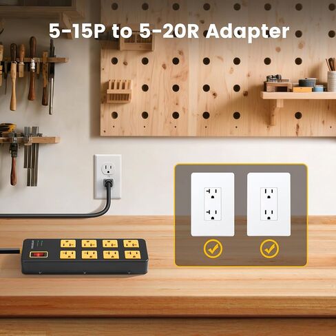 SURAIELEC Heavy Duty Power Strip 20Amp, 1960J Surge Protector for 15A & 20A Outlets (5-15P Plug), Metal Industrial 8-Outlets Power Strip with 6FT 12 Gauge Extension Cord for Workshop, Garage, Kitchen in Saudi Arabia