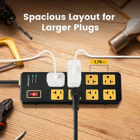 SURAIELEC Heavy Duty Power Strip 20Amp, 1960J Surge Protector for 15A & 20A Outlets (5-15P Plug), Metal Industrial 8-Outlets Power Strip with 6FT 12 Gauge Extension Cord for Workshop, Garage, Kitchen in Saudi Arabia