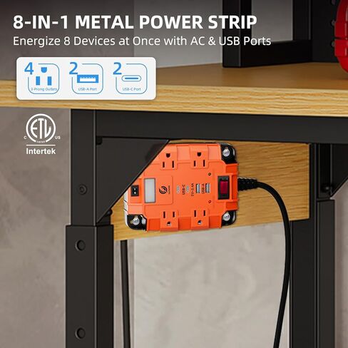 Magnetic Power Strip with Surge Protector, 6FT Power Cord with 360° Rotating Flat Plug, 4 AC Outlets & 4 USB Ports, Dual Magnets & 4 Mounting Holes for Workshop, Home and Office, ETL Listed, Orange in Saudi Arabia