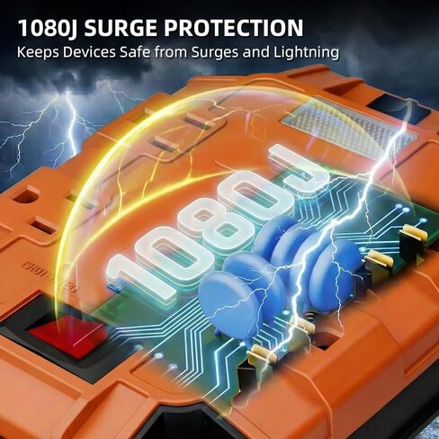 Magnetic Power Strip with Surge Protector, 6FT Power Cord with 360° Rotating Flat Plug, 4 AC Outlets & 4 USB Ports, Dual Magnets & 4 Mounting Holes for Workshop, Home and Office, ETL Listed, Orange in Saudi Arabia
