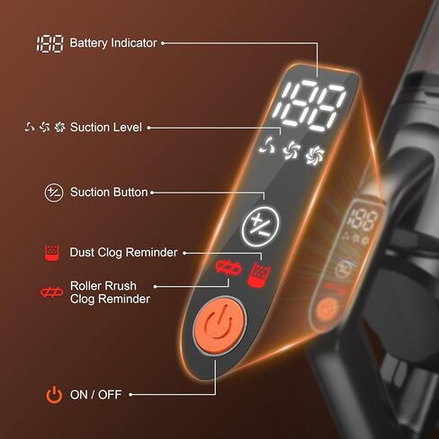 Cordless Vacuum Cleaner, 600W 50KPA 55Mins Vacuum Cleaners for Home, Stick Vacuum with LED Display, Anti-Tangle, Wall Mount, Lightweight, Rechargeable Wireless Vacumm for Pet Hair, Carpet and Floor in Saudi Arabia