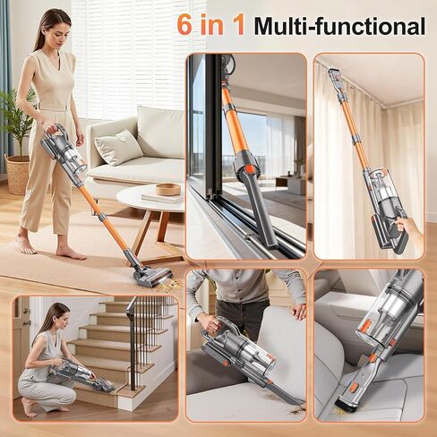 Cordless Vacuum Cleaner, 600W 50KPA 55Mins Vacuum Cleaners for Home, Stick Vacuum with LED Display, Anti-Tangle, Wall Mount, Lightweight, Rechargeable Wireless Vacumm for Pet Hair, Carpet and Floor in Saudi Arabia