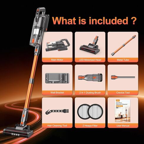 Cordless Vacuum Cleaner, 600W 50KPA 55Mins Vacuum Cleaners for Home, Stick Vacuum with LED Display, Anti-Tangle, Wall Mount, Lightweight, Rechargeable Wireless Vacumm for Pet Hair, Carpet and Floor in Saudi Arabia