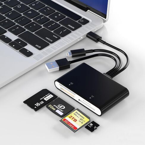 محول Memory Stick Pro Duo، 4 في 1 قارئ بطاقات SD/TF/MS/XD، قارئ بطاقات صور XD لـ USB C/Lightning/USB A، قارئ بطاقات SD متعدد لأجهزة iPhone 17/16/15/14/13/12/11/iPad/MAC/Android/Laptop/PC in Kuwait