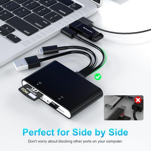 محول Memory Stick Pro Duo، 4 في 1 قارئ بطاقات SD/TF/MS/XD، قارئ بطاقات صور XD لـ USB C/Lightning/USB A، قارئ بطاقات SD متعدد لأجهزة iPhone 17/16/15/14/13/12/11/iPad/MAC/Android/Laptop/PC in Kuwait