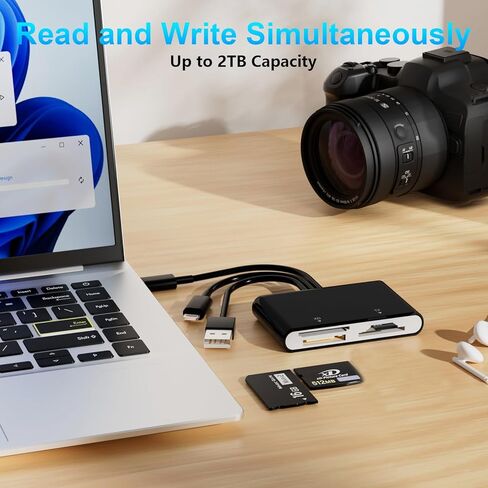 محول Memory Stick Pro Duo، 4 في 1 قارئ بطاقات SD/TF/MS/XD، قارئ بطاقات صور XD لـ USB C/Lightning/USB A، قارئ بطاقات SD متعدد لأجهزة iPhone 17/16/15/14/13/12/11/iPad/MAC/Android/Laptop/PC in Kuwait
