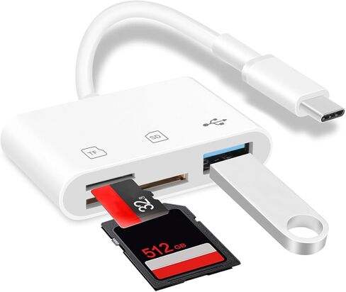 USB‑C SD Card Reader, Memory Card Adapter with SD/Micro SD/USB 3.0 Ports, TF Card Reader Compatible with iPhone 15/16, iPad, Mac, Android and USB C Devices, Digital Camera Adapter for iPhone in Saudi Arabia