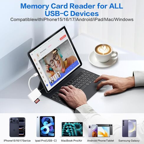 USB‑C SD Card Reader, Memory Card Adapter with SD/Micro SD/USB 3.0 Ports, TF Card Reader Compatible with iPhone 15/16, iPad, Mac, Android and USB C Devices, Digital Camera Adapter for iPhone in Saudi Arabia