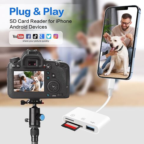 USB‑C SD Card Reader, Memory Card Adapter with SD/Micro SD/USB 3.0 Ports, TF Card Reader Compatible with iPhone 15/16, iPad, Mac, Android and USB C Devices, Digital Camera Adapter for iPhone in Saudi Arabia