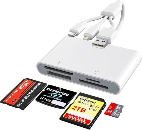 محول Memory Stick Pro Duo 4 في 1 لأجهزة iPhone Android PC - قارئ بطاقات Lightning/USB-C/USB-A OTG لـ Sony Cybershot MS، وSD/TF، ​​وبطاقات XD، ونقل صور الكاميرا عالي السرعة 480 ميجا بت في الثانية، التوصيل والتشغيل بدون تطبيق in Kuwait