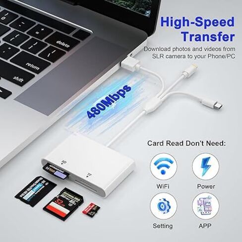 محول Memory Stick Pro Duo 4 في 1 لأجهزة iPhone Android PC - قارئ بطاقات Lightning/USB-C/USB-A OTG لـ Sony Cybershot MS، وSD/TF، ​​وبطاقات XD، ونقل صور الكاميرا عالي السرعة 480 ميجا بت في الثانية، التوصيل والتشغيل بدون تطبيق in Kuwait