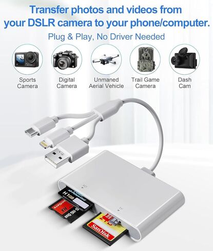 محول Memory Stick Pro Duo 4 في 1 لأجهزة iPhone Android PC - قارئ بطاقات Lightning/USB-C/USB-A OTG لـ Sony Cybershot MS، وSD/TF، ​​وبطاقات XD، ونقل صور الكاميرا عالي السرعة 480 ميجا بت في الثانية، التوصيل والتشغيل بدون تطبيق in Kuwait