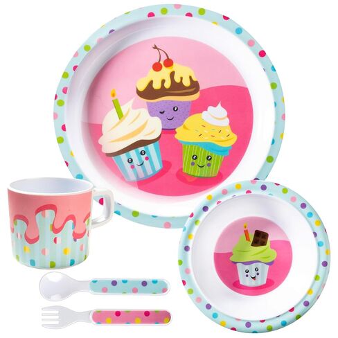 Bentology 5 Pc Melamine Dinnerware Mealtime Set Toddlers & Kids, Dinosaur | Includes Raised Edge Plate & Bowl, Cup, Fork & Spoon- Dishwasher Safe, BPA Free- Cute Durable Feeding Dish, Break-Resistant in Saudi Arabia