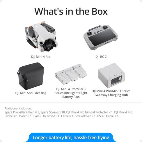 DJI Mini 4 Pro Drone Fly More Combo Plus مع حزمة تحكم RC 2 | كاميرا 4K HDR استشعار العوائق شاملة الاتجاهات | زمن الرحلة 52 دقيقة (CP.MA.00000740.01) + حقيبة ظهر + بطاقة سعة 64 جيجابايت + المزيد in Kuwait
