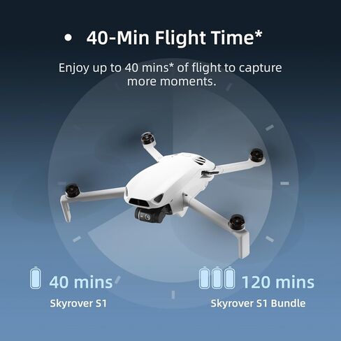 كاميرا Skyrover S1 Mini بدون طيار مع فيديو بدقة 4K/60 إطارًا في الثانية، وصور بدقة 48 ميجابكسل/8K، وناقل فيديو 7.45 ميلي، ووقت طيران 40 دقيقة، وأقل من 249 جرامًا، وتتبع تلقائي in Kuwait