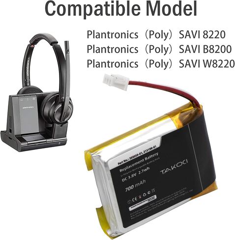 Replacement Battery for Plantronics (Poly) SAVI 8220 Series Wireless Headset,fits Part Number 203035-01 3.8V 700mAh in Saudi Arabia