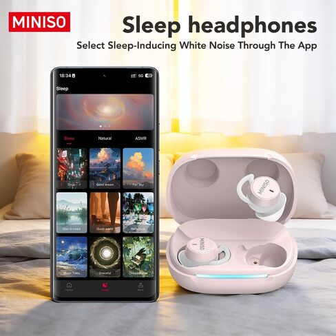MINISO MS217 Sleep Earbuds, Mini in-Ear Design for Side Sleepers, Real-Time AI Translation, 165 Languages & 8Translation Mode, Clear Calls and Music, Bluetooth 6.0, Ideal for Sleep/Work.Pink in Saudi Arabia