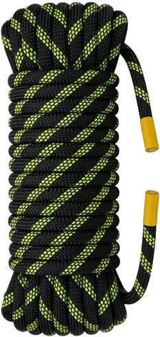 32ft Double Braided Nylon Rope 10m Climbing Rope 1/2 inch 48 Strands Breaking Strength 6700LBS 12mm Rope for Rock Hiking Camping Swing Rescue Towing and Ships Black with Fluorescent Green in Saudi Arabia