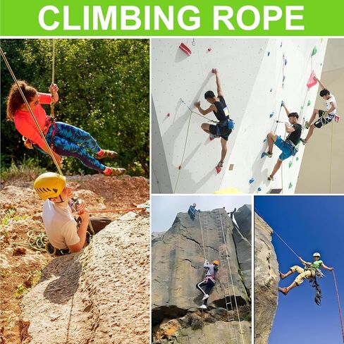 32ft Double Braided Nylon Rope 10m Climbing Rope 1/2 inch 48 Strands Breaking Strength 6700LBS 12mm Rope for Rock Hiking Camping Swing Rescue Towing and Ships Black with Fluorescent Green in Saudi Arabia