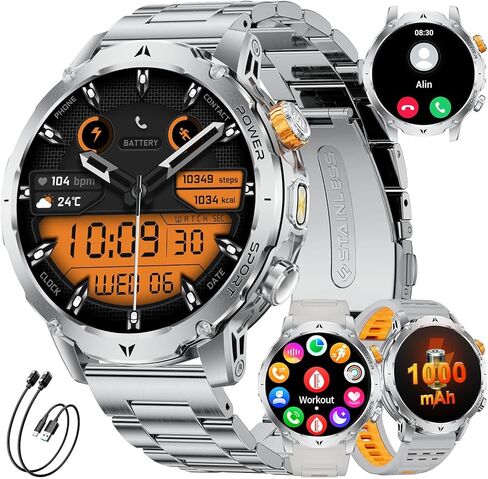 LIGE Military Smart Watches for Men(3 Bands),1000mAh Battery/1.7" HD Large Screen Smartwatch, Flashlight/120+ Sports Modes/Sleep Monitor, 5ATM Waterproof Fitness Tracker Watch for Android iOS,Black in Saudi Arabia